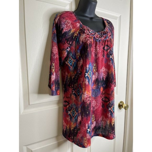 White Stag Top Womens Size L 3/4 Sleeve Pink Multi Colorful Shirt Blue Orange - Picture 6 of 10